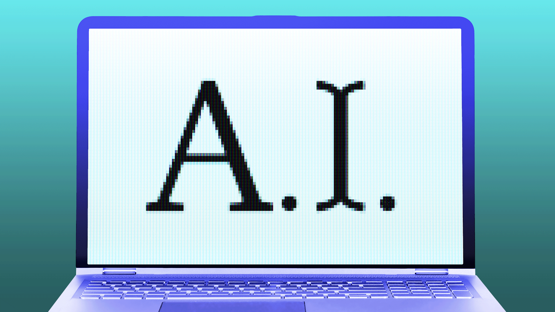 Animated gif of a computer screen that says "artificial intelligence" and "I" as a blinking cursor